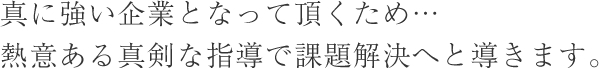 真に強い企業となって頂くため…熱意ある真剣な指導で課題解決へと導きます。